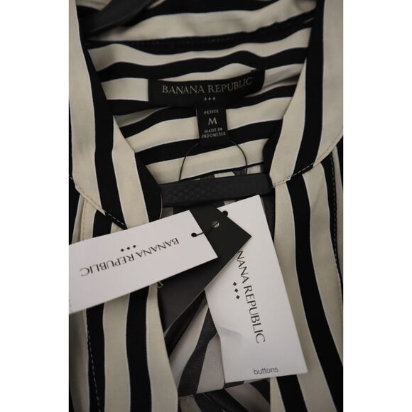 Banana Republic 582096 Women Petite Sz M Beige Striped Volume-Sleeve Blouse - Picture 4 of 7